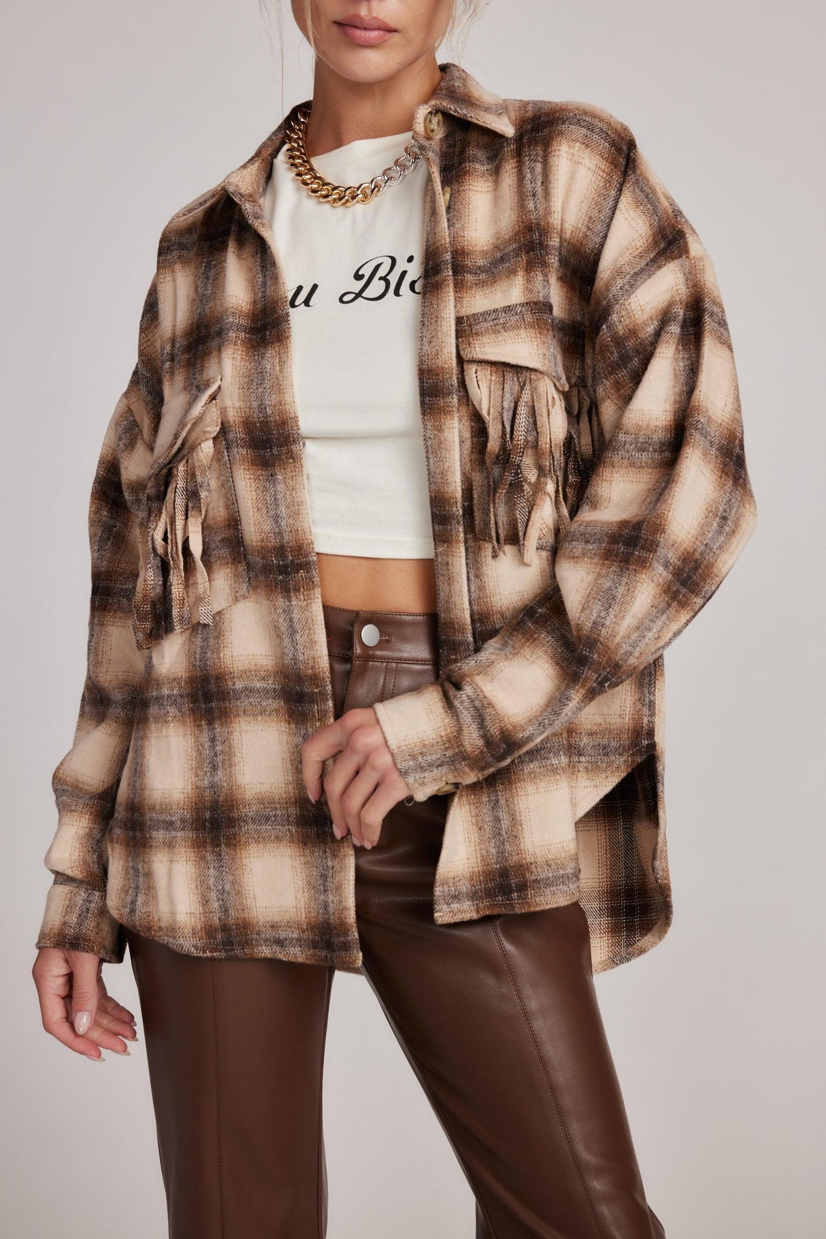 Devin Brown Fringe Shacket Female Product Image