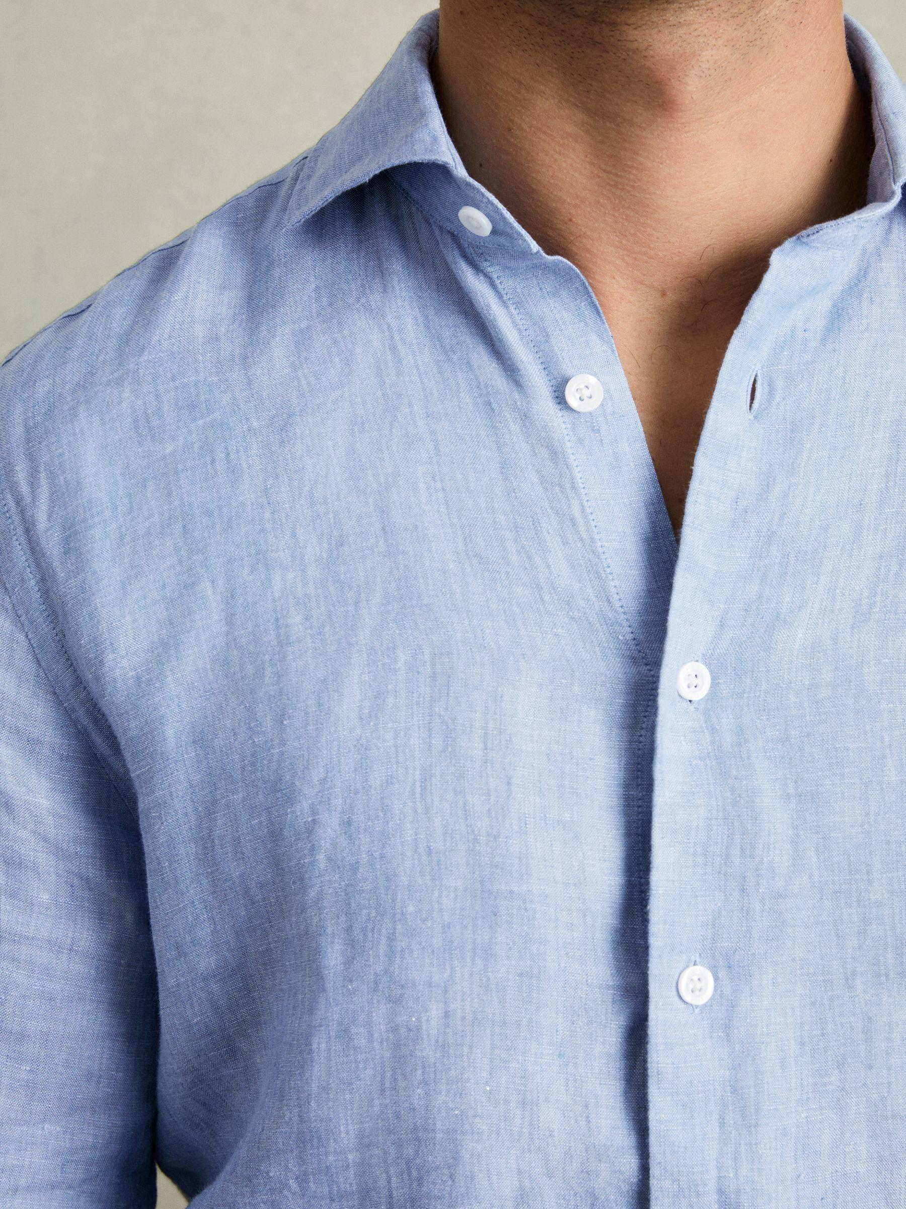 Linen Button-Through Shirt in Sky Blue Product Image