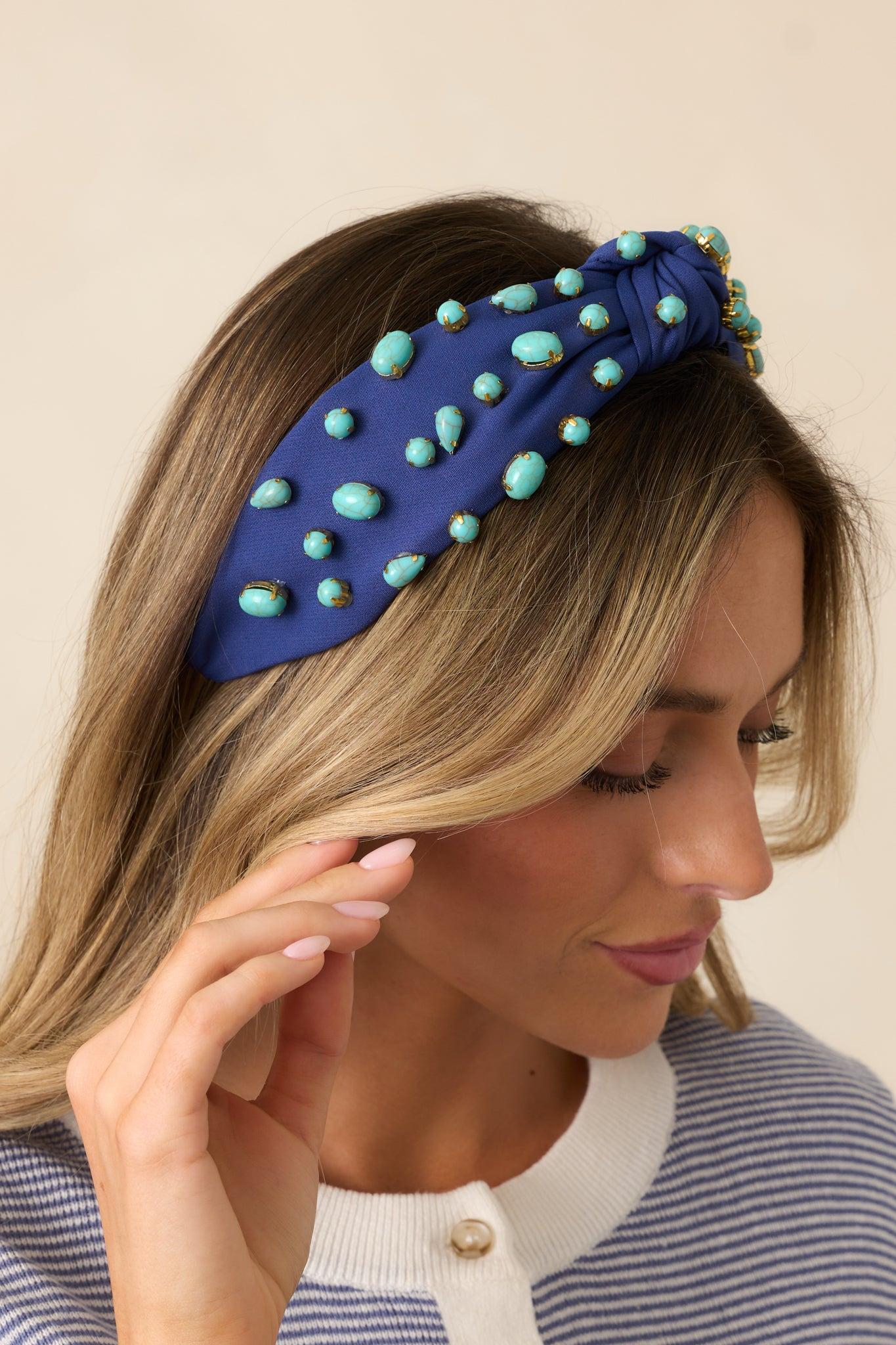 Keep It Sweet Royal Blue Knotted Headband Product Image