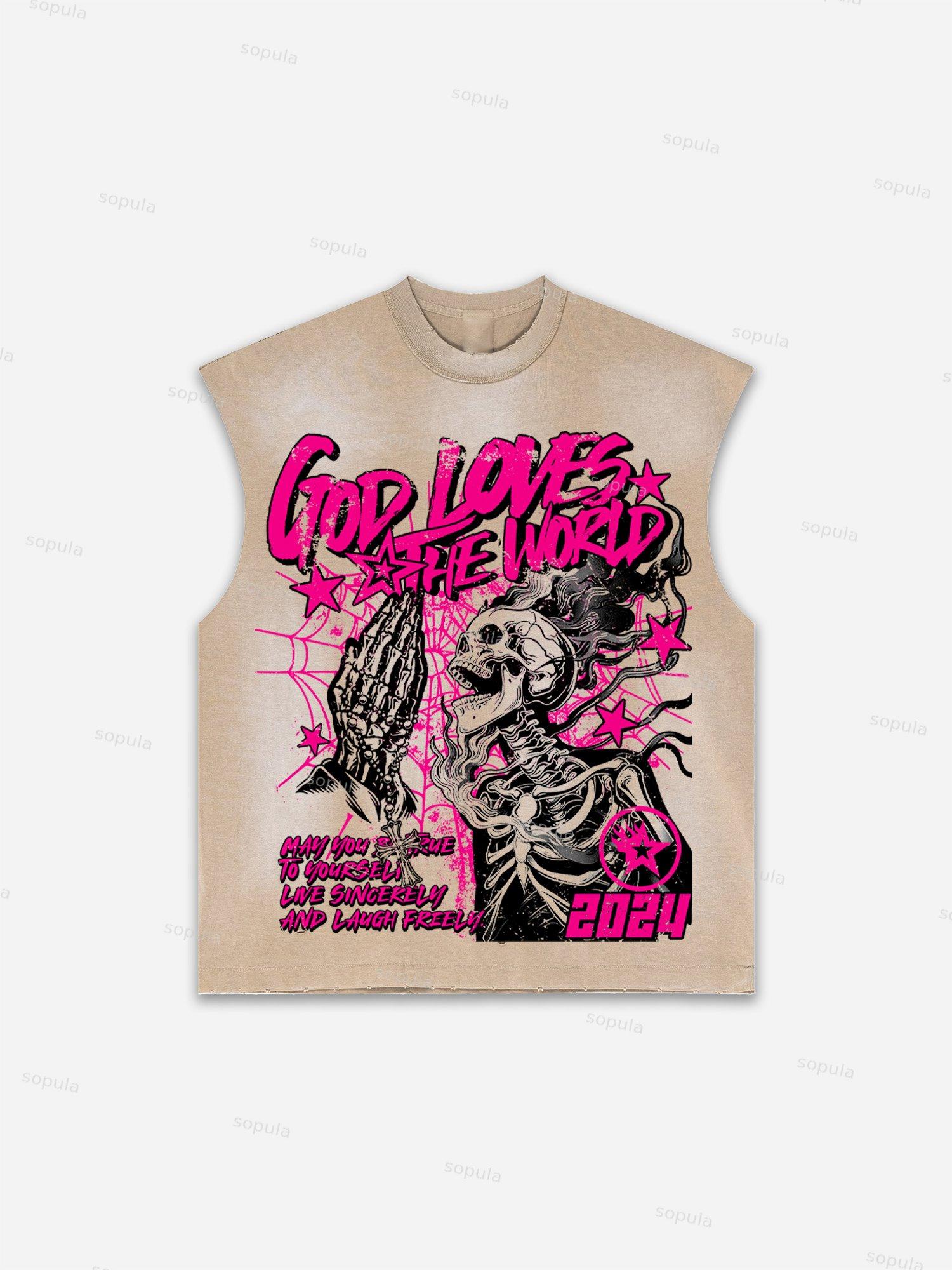 Men's Washed Street God Loves The World Graphic Tank Top Product Image
