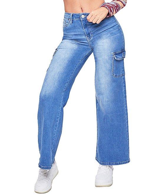 YMI Jeanswear High Rise Wide Leg Cargo Jeans Product Image