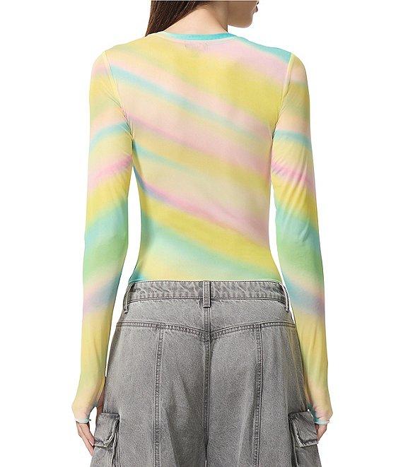 AFRM Kaylee Rainbow Print Crew Neck Long Sleeve Mesh Top Product Image