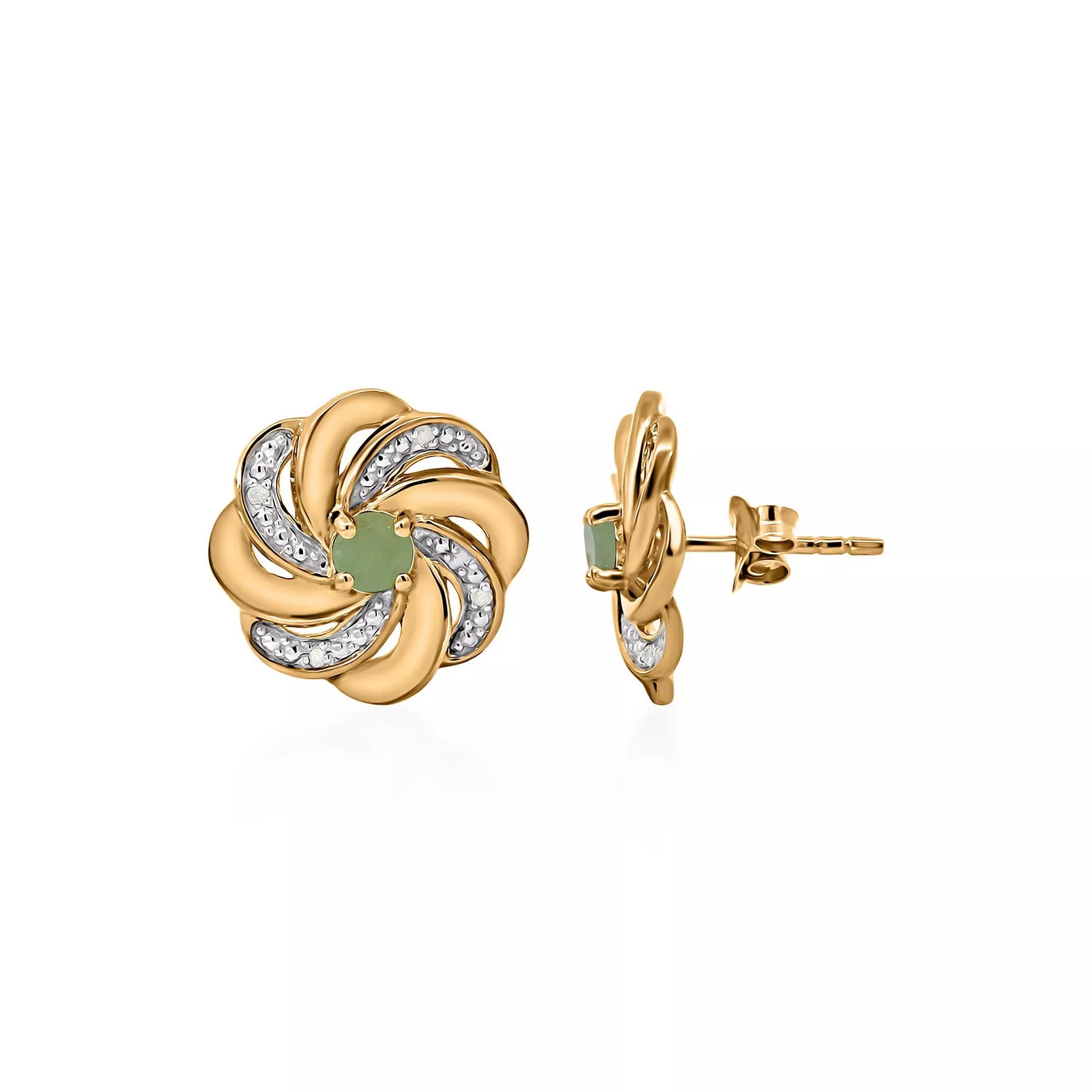 14k Gold over Sterling Silver Stone & Diamond Accent Earrings, Women's, Green Product Image