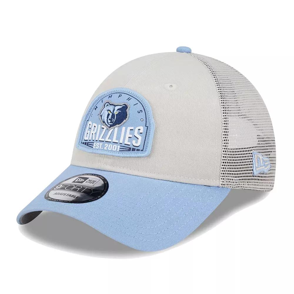 Men's New Era Khaki/Light Blue Memphis Grizzlies Throwback Patch Trucker 9FORTY Adjustable Hat, Grz Beig K Product Image
