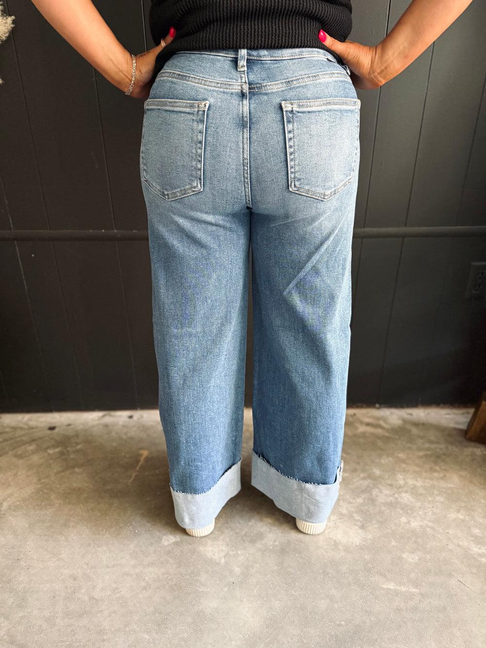 Risen High Rise Wide Leg Cuffed Jeans Product Image