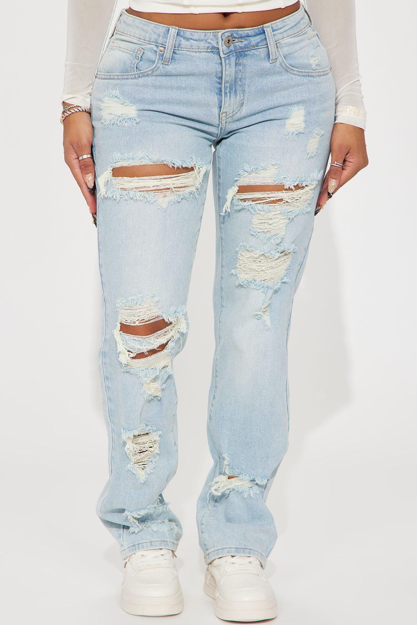 Off The Hook Ripped Straight Leg Jeans - Light Wash Product Image