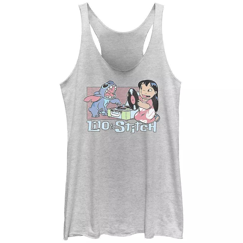 Disney's Lilo & Stitch Record Player Music Session Juniors' Tri-Blend Racerback Tank Top, Girl's,  Product Image
