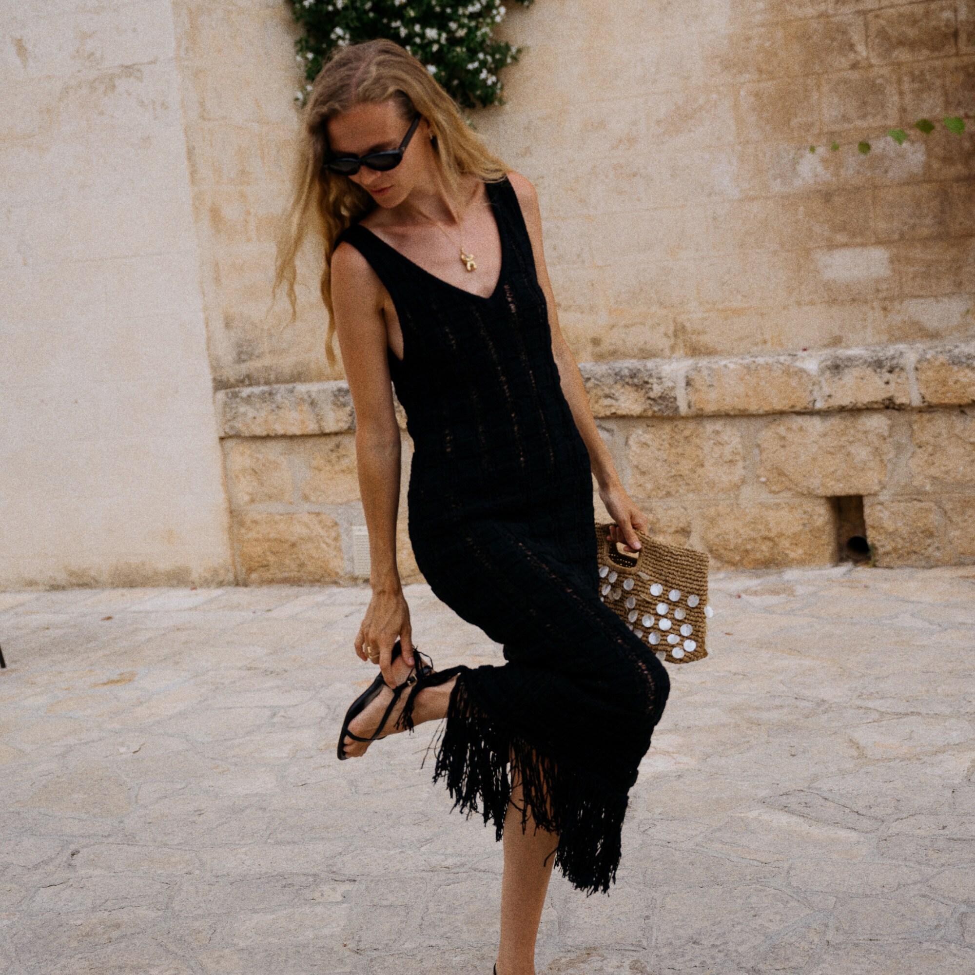 Fringe-trim sweater-dress Product Image