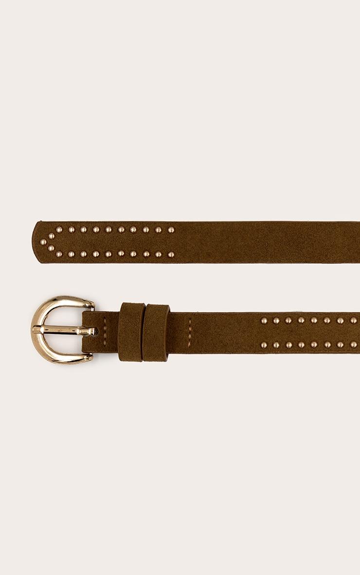 Tan Faux Suede Studded Skinny Belt Product Image