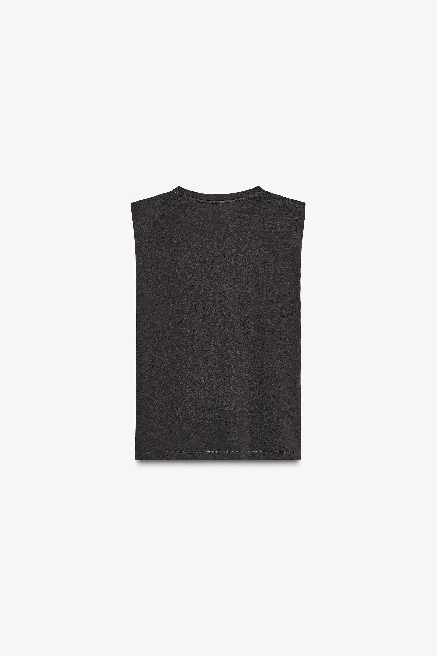 WASHED EFFECT T-SHIRT WITH SHOULDER PADS Product Image