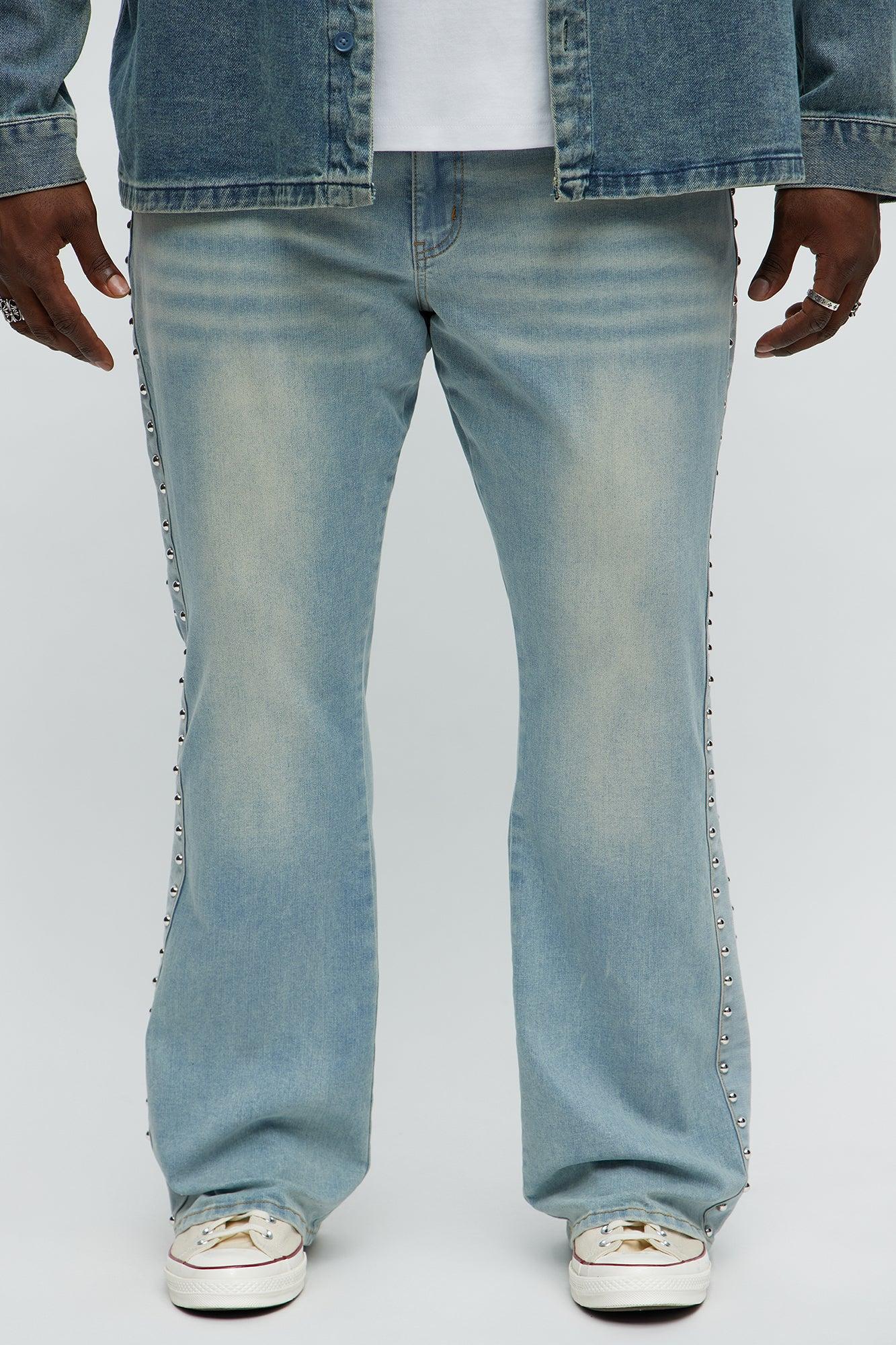 Stacked Slim Flare Stud On The Side Jeans - Light Wash Male Product Image