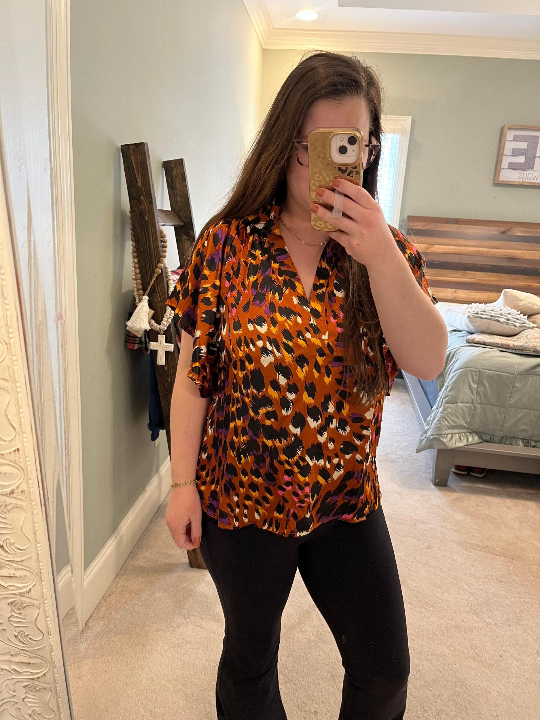 Orange Leopard Blouse Product Image
