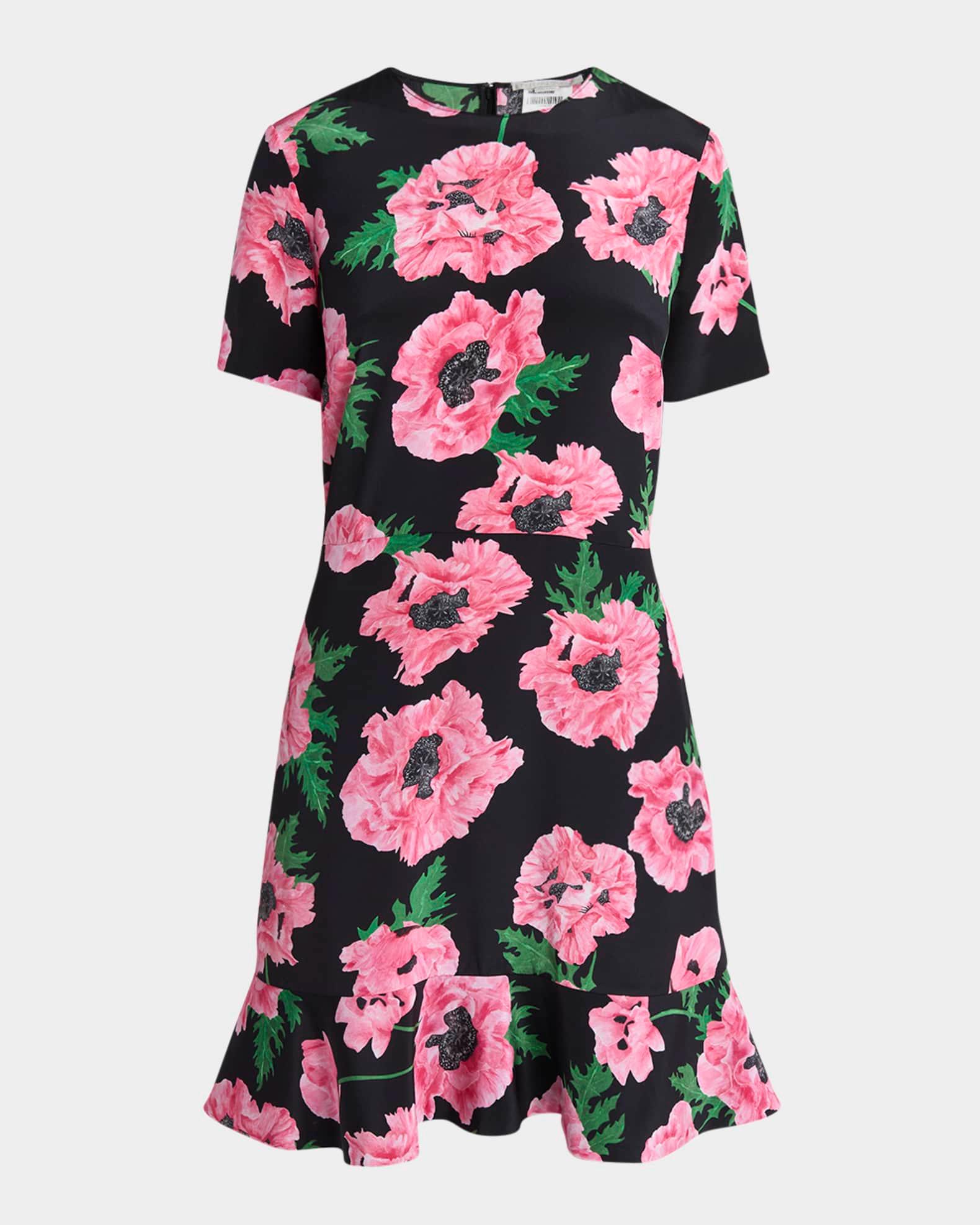 Poppy-Print Short-Sleeve Ruffle Mini Dress Product Image