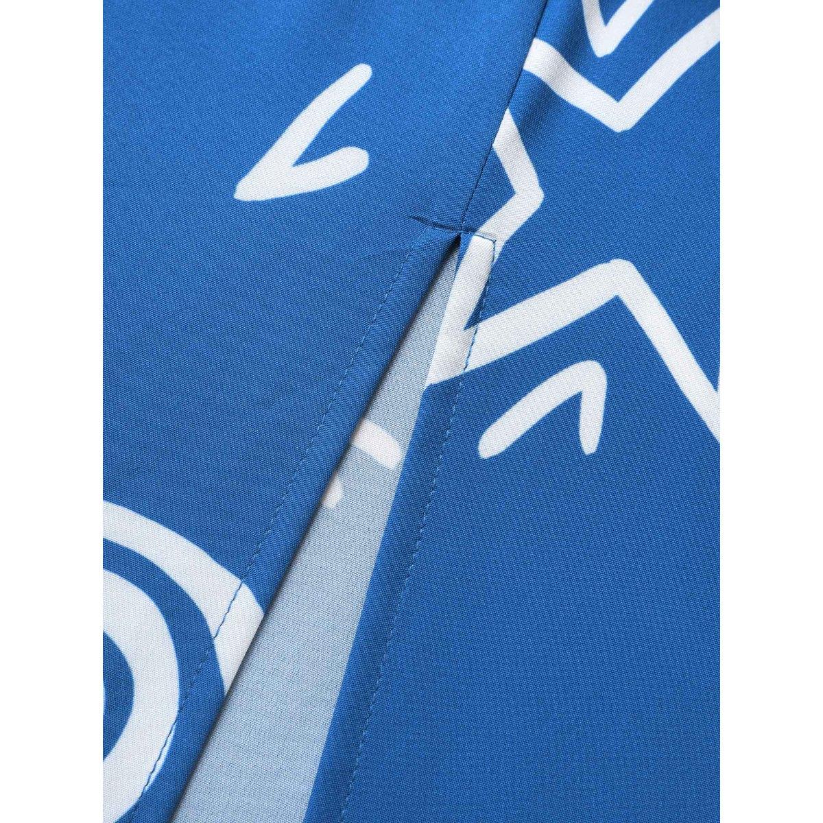 Plus Size Marine Elements Pleated Slit Hem Dress Mediumblue Women Resort Pleated Square Neck Sleeveless Curvy BloomChic 18-20/2X Product Image