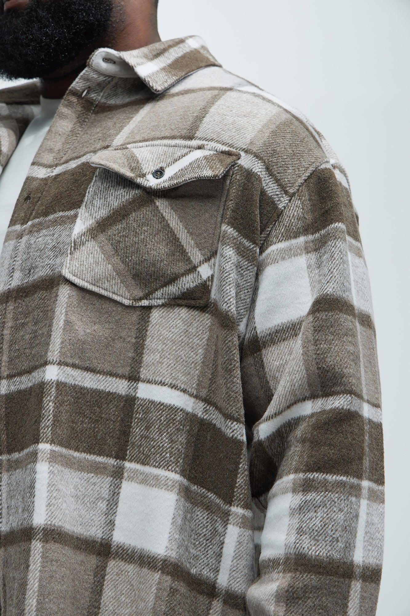 Wanted Plaid Shacket - Brown Male Product Image