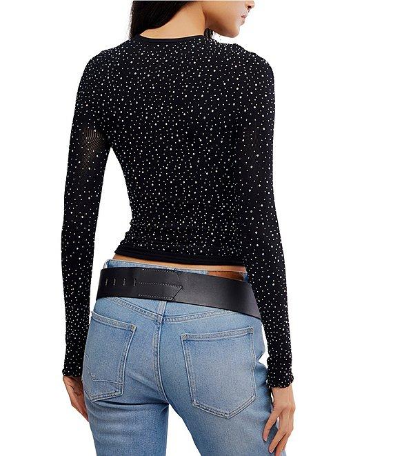 Free People Night Sky Glittering Stretch Crew Neck Long Sleeve Top Product Image