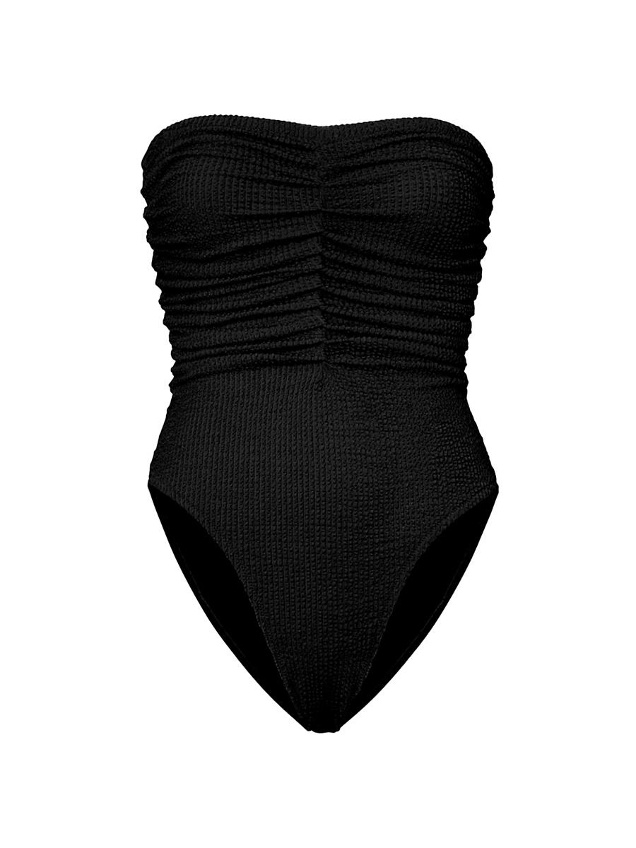 Womens Textured Ruched Strapless One-Piece Swimsuit Product Image