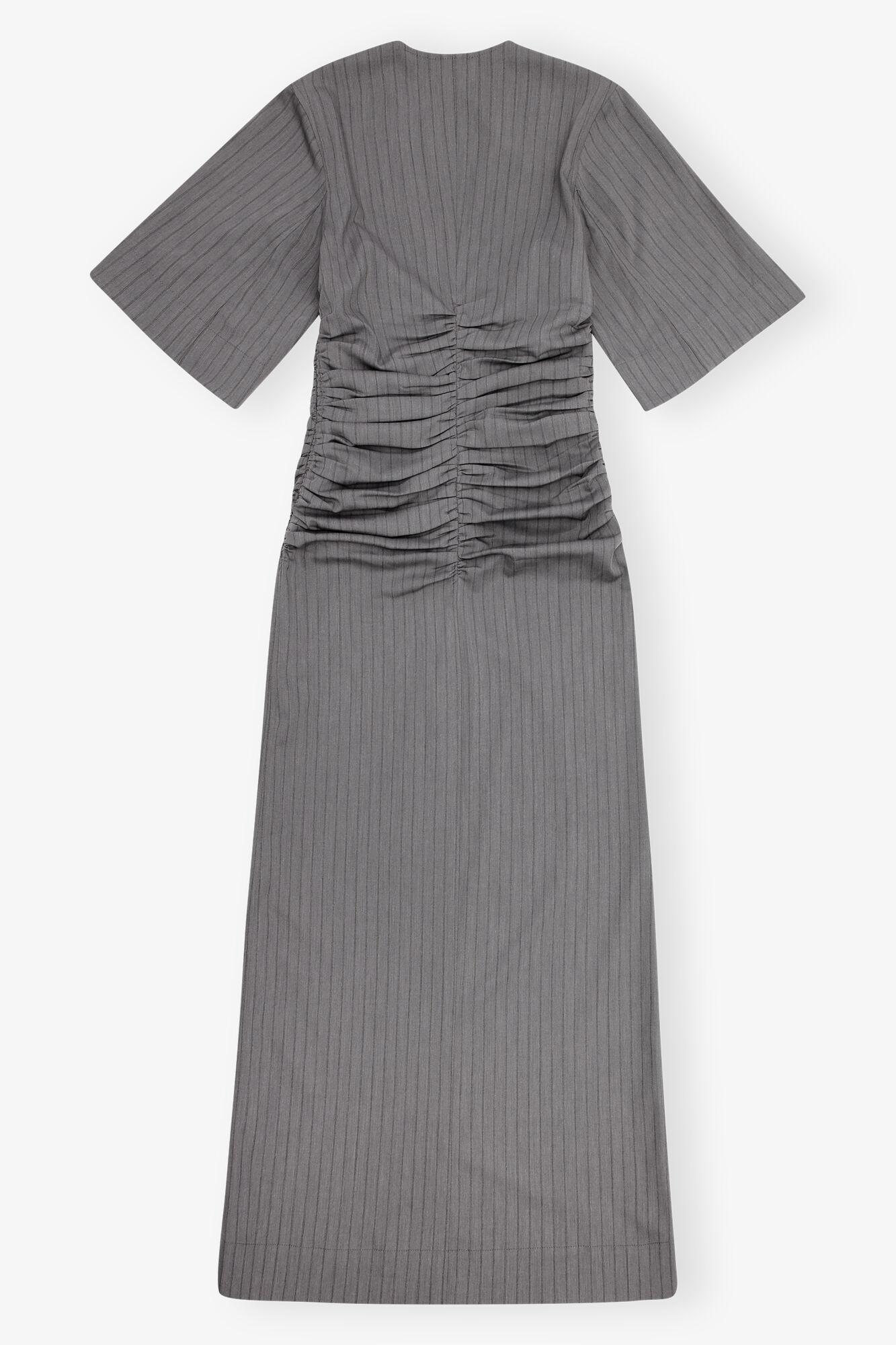 Grey Striped Suiting V-neck Fitted Dress Product Image