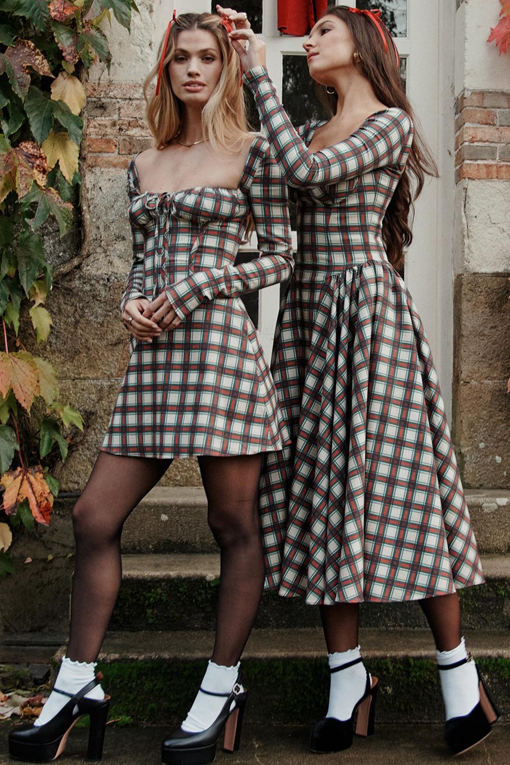 Malika  red tartan corset mini dress Product Image