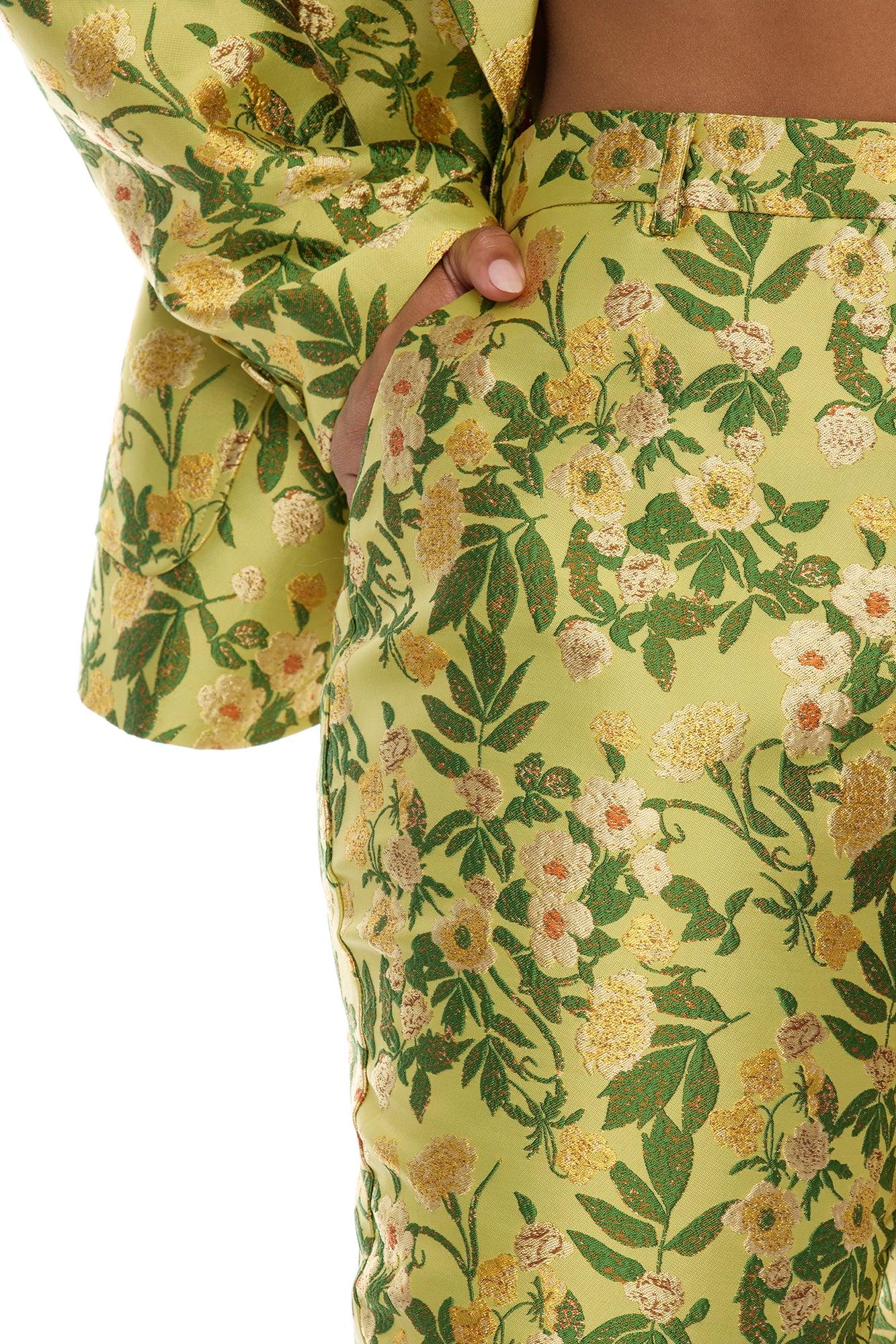 Emilee Jacquard Blazer Pant Set - Chartreuse Female Product Image