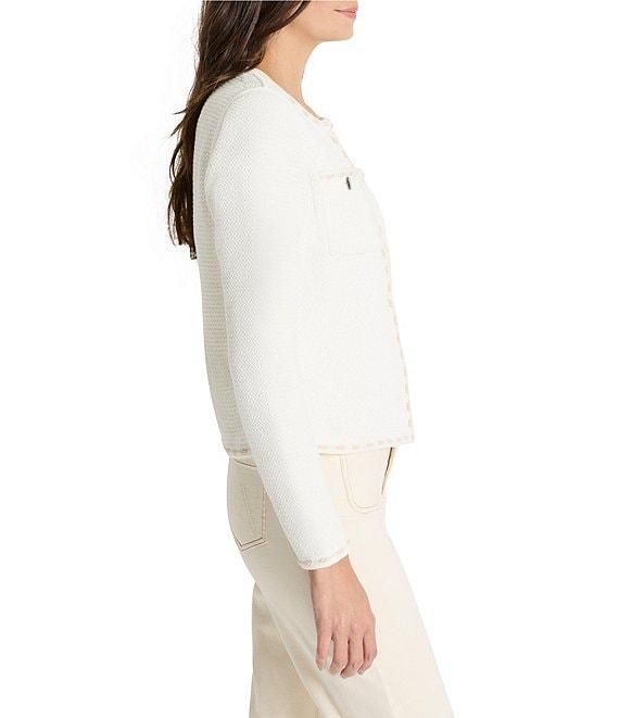 NIC + ZOE Knit Stitch Trim Round Neck Long Sleeve Jacket Product Image