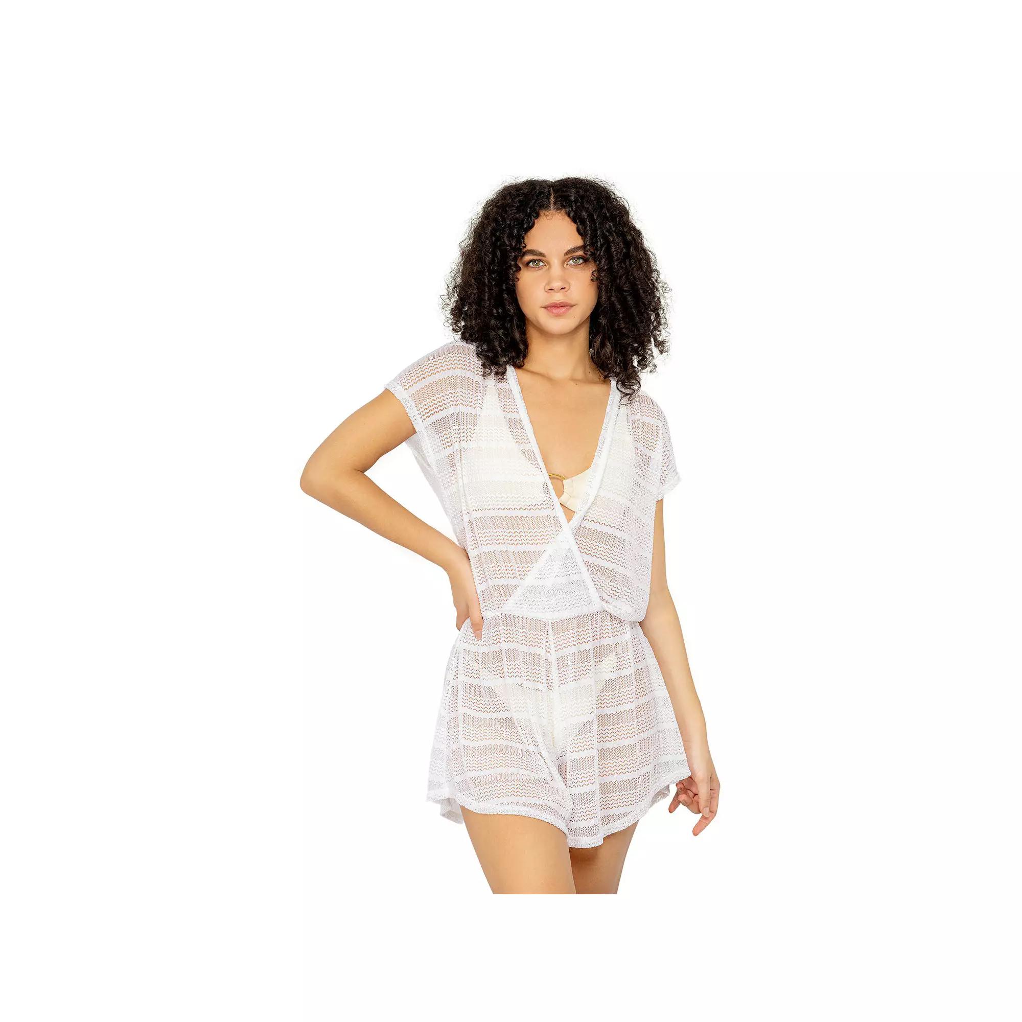 Women's Jordan Taylor Hooded Surplice Swim Cover-Up Romper, Size: XL, White Product Image