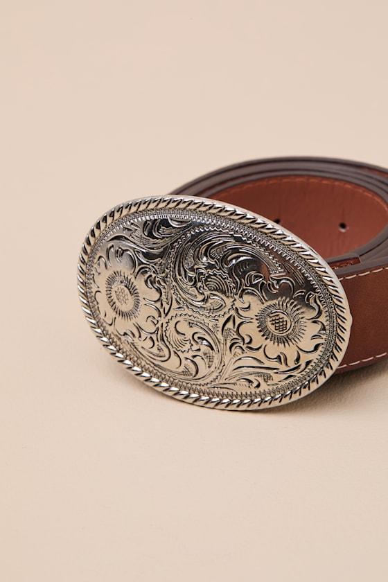 Cowgirl Favorite Brown Floral Embroidered Western Belt Product Image
