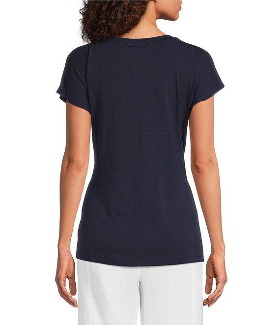 Eileen Fisher Fine Stretch Jersey Knit Round Neck Short Sleeve Tie Front Top Product Image