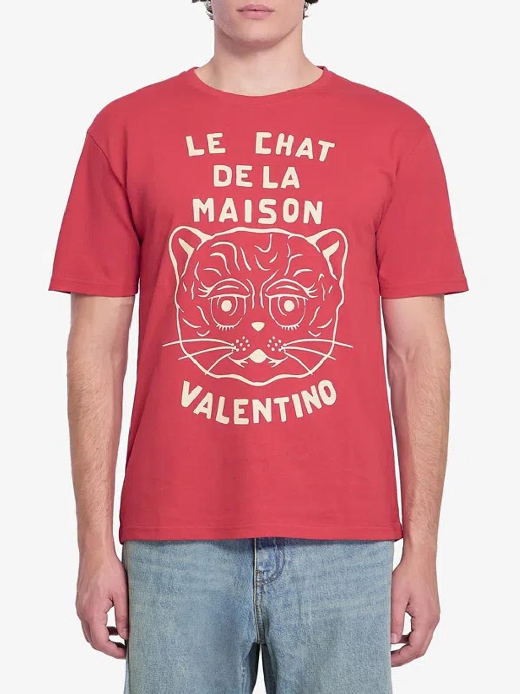 VALENTINO Graphic Print House Cat Crew Neck T-shirt In Red Product Image