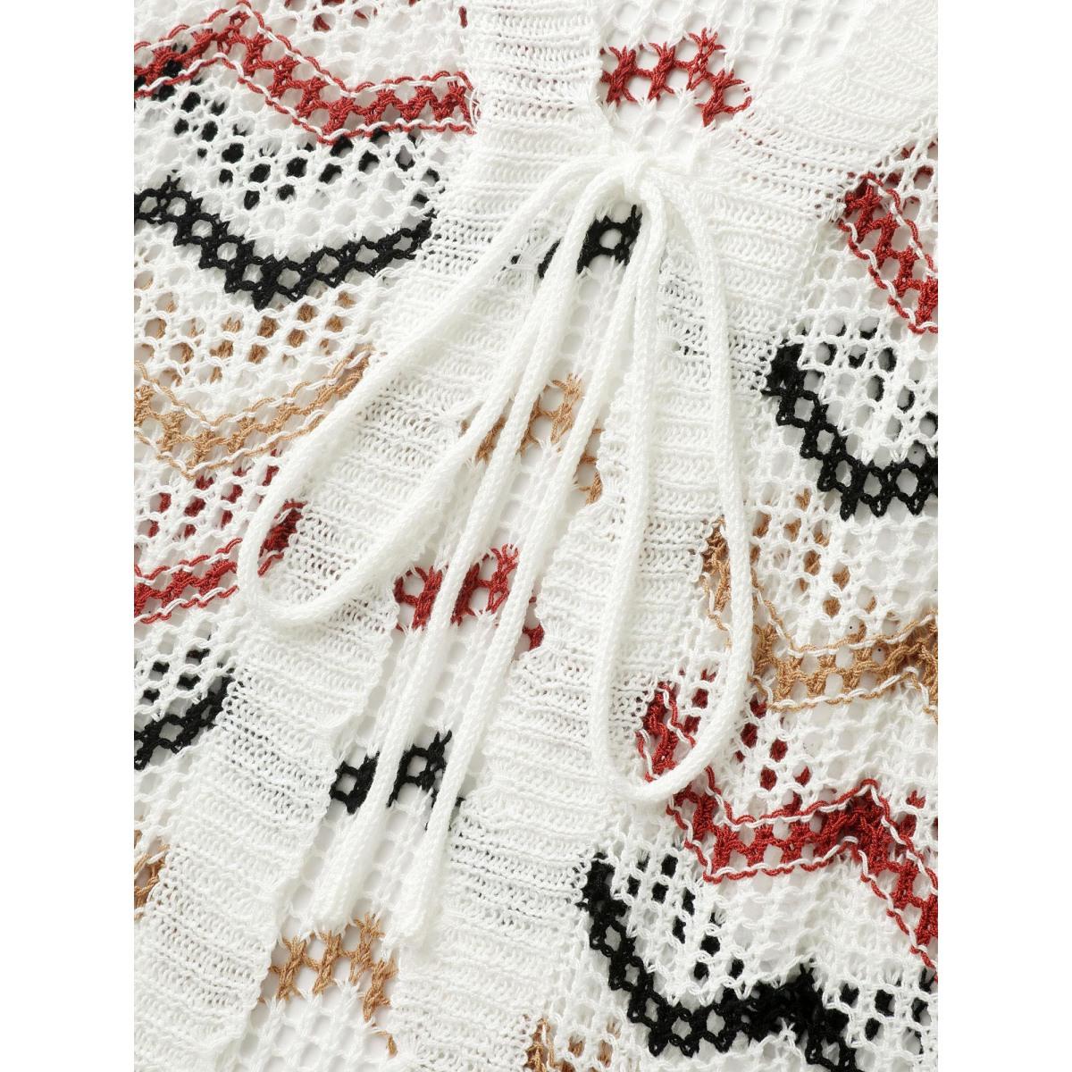 Plus Size Irregular Stripes Front Double Tie Lightweight Cardigan Ivory Women Loose Sleeveless Vacation Cardigans BloomChic 22-24/3X Product Image