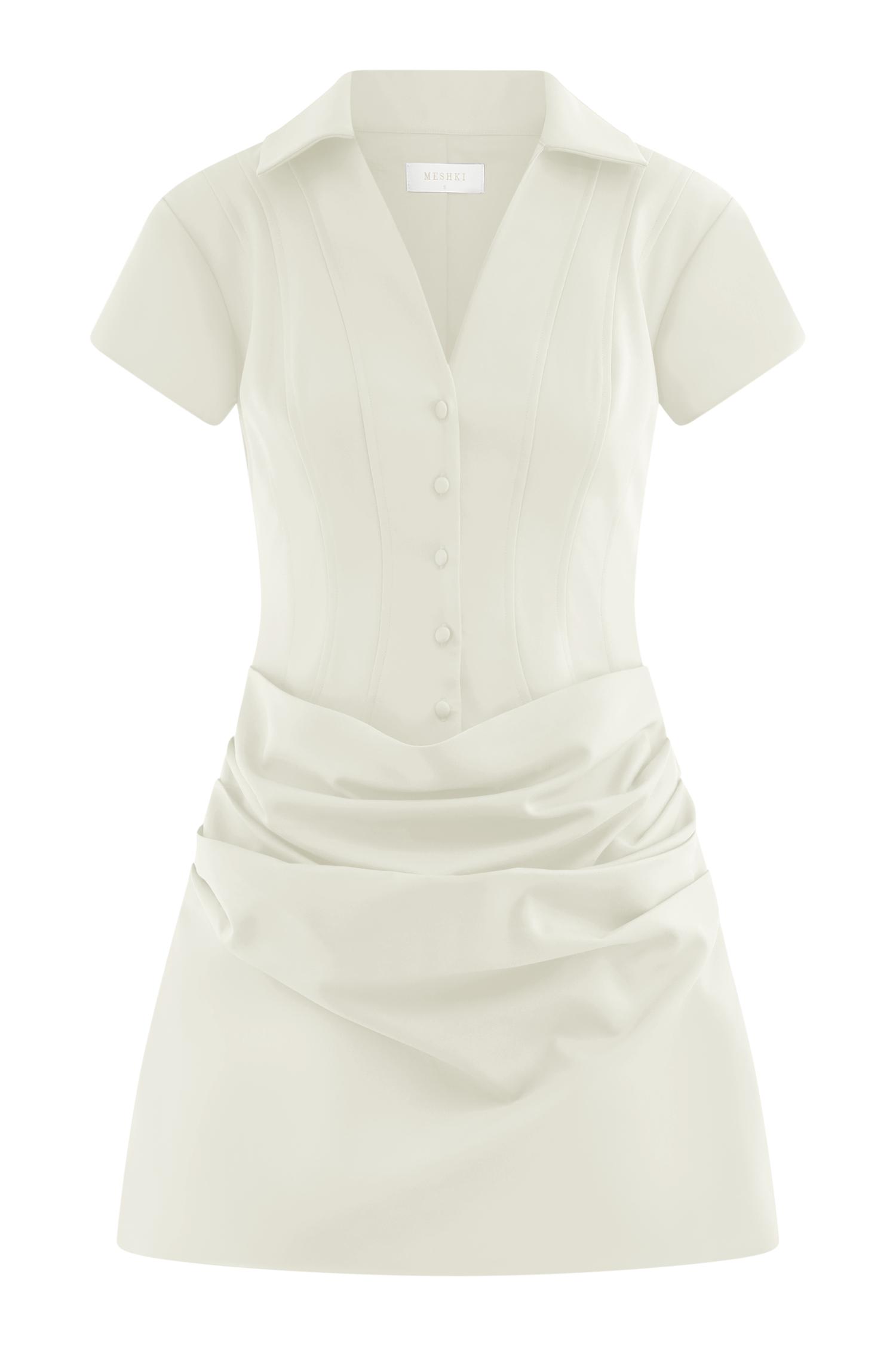 Tarryn Collared Cotton Mini Dress - White Product Image