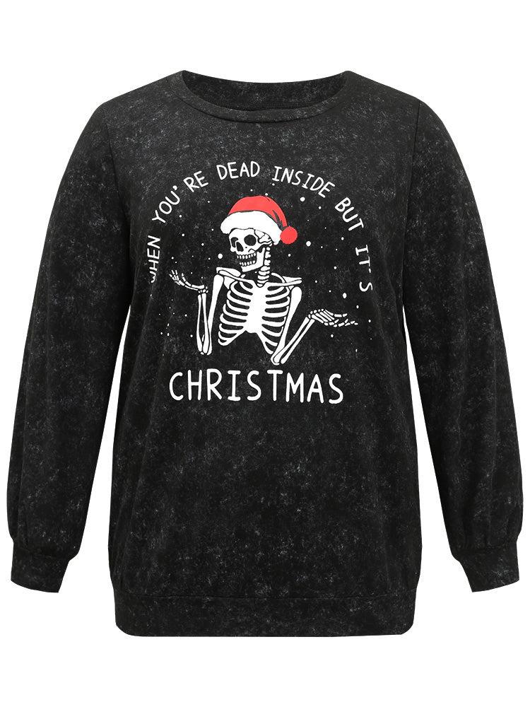 Christmas Vintage Skull Print Crew Neck Sweatshirt Female Product Image