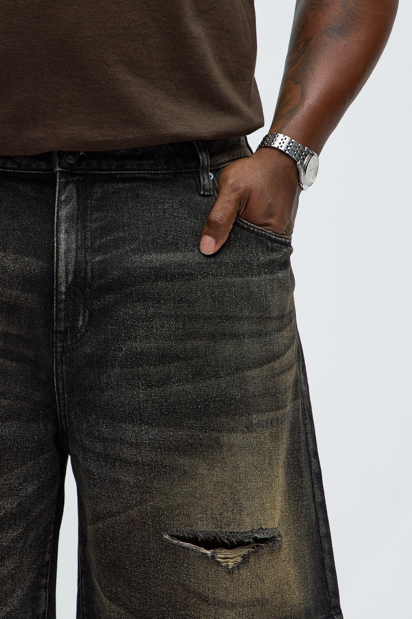 Relaxed All Alone Distressed Denim Shorts - Black Wash Male Product Image