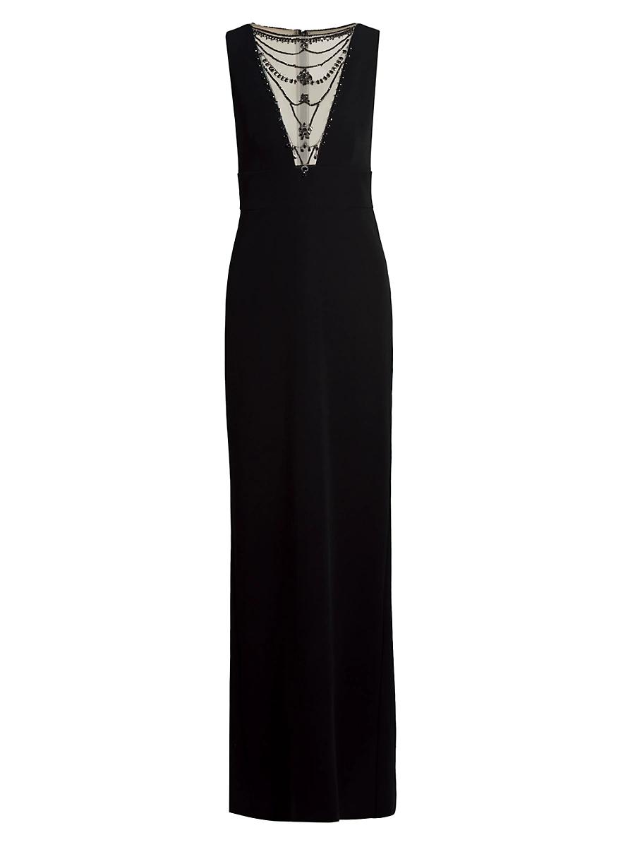 Womens Illusion-Neck Crepe Column Gown Product Image