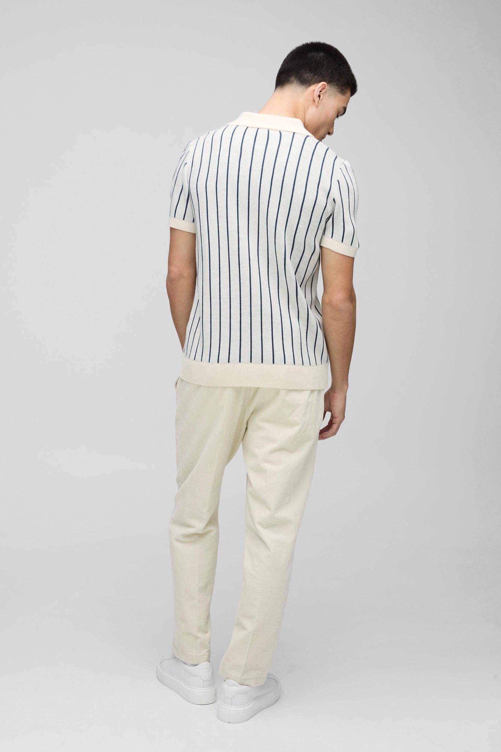 Regular Fit Short Sleeve Striped Knitted Polo | boohooMAN USA Product Image