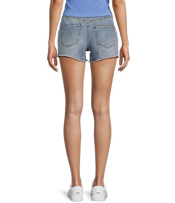 Prosperity Denim Mid Rise Flower Embroidered Frayed Hem Denim Shorts Product Image