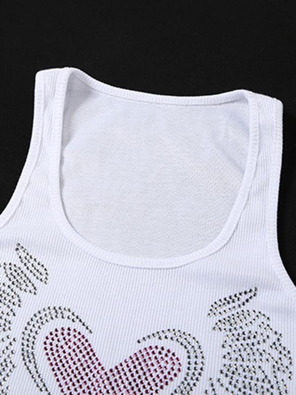 Heart Rhinestone U Neck Crop Tank Top Product Image