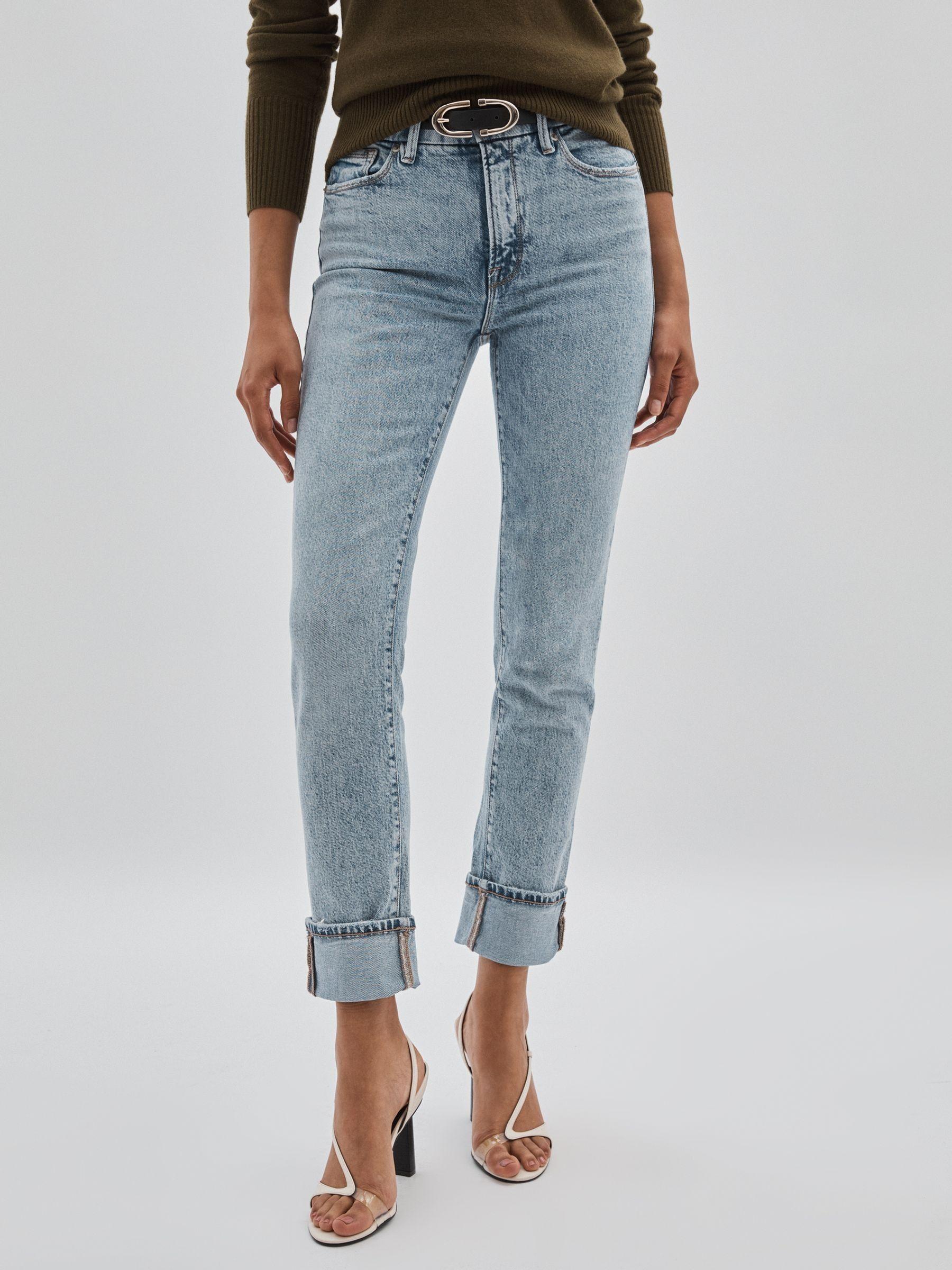 Cropped Denim Jeans in Mid Blue Product Image