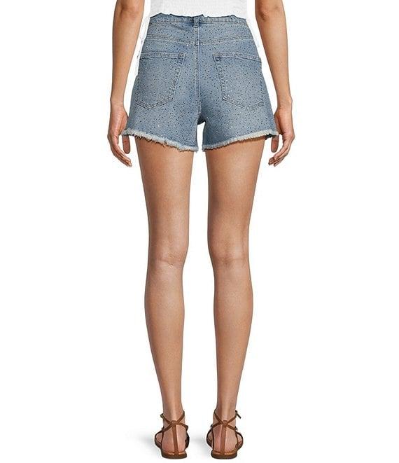 GB Denim Sparkle Stoned Distressed Frayed Shorts Product Image