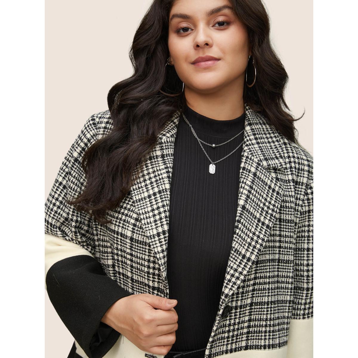 Plus Size Tweed Colorblock Contrast Button Up Coat Women Black Casual Texture Ladies Dailywear Winter Coats BloomChic 26/4X Product Image