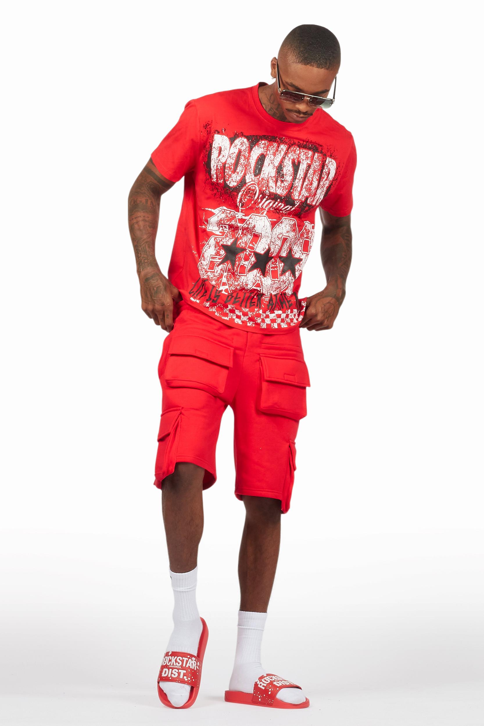 Racing Grung Red/Black T-Shirt Cargo Shorts Set Male Product Image