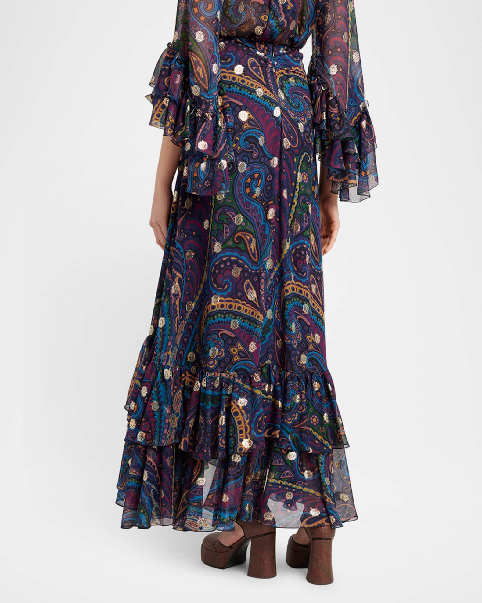 Emerald Paisley Ruffle Fil Maxi Skirt Product Image