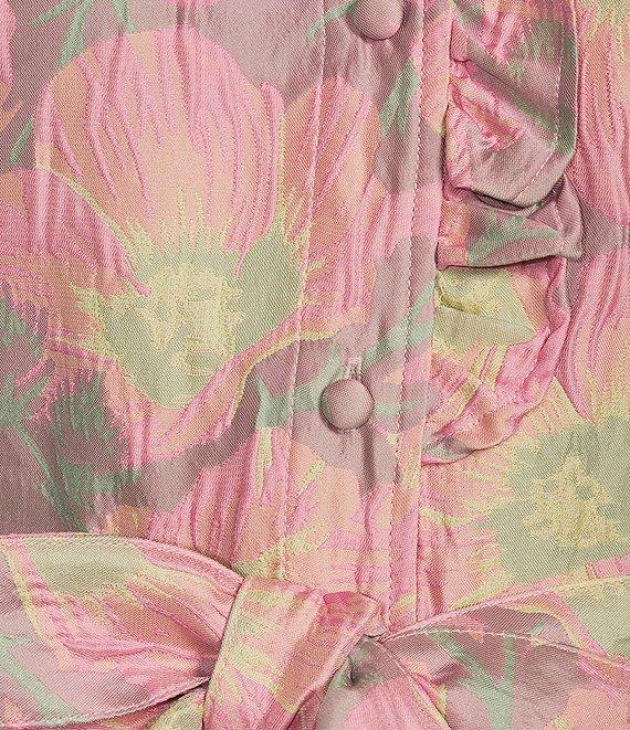 Abbey Glass Floral Print Sadie Ruffle Short Sleeve Tie Waist Tiered Pocketed Midi Dress Product Image