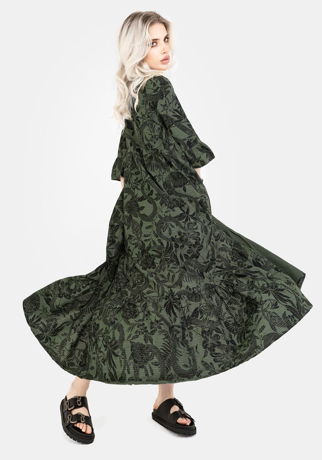 Bashe Cotton Maxi Over Dress - Green Product Image