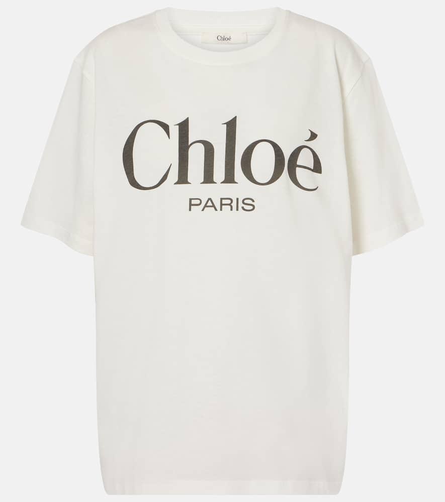 CHLOÉ White Crewneck T-shirt With Logo Print On The Front In Cotton Woman Product Image