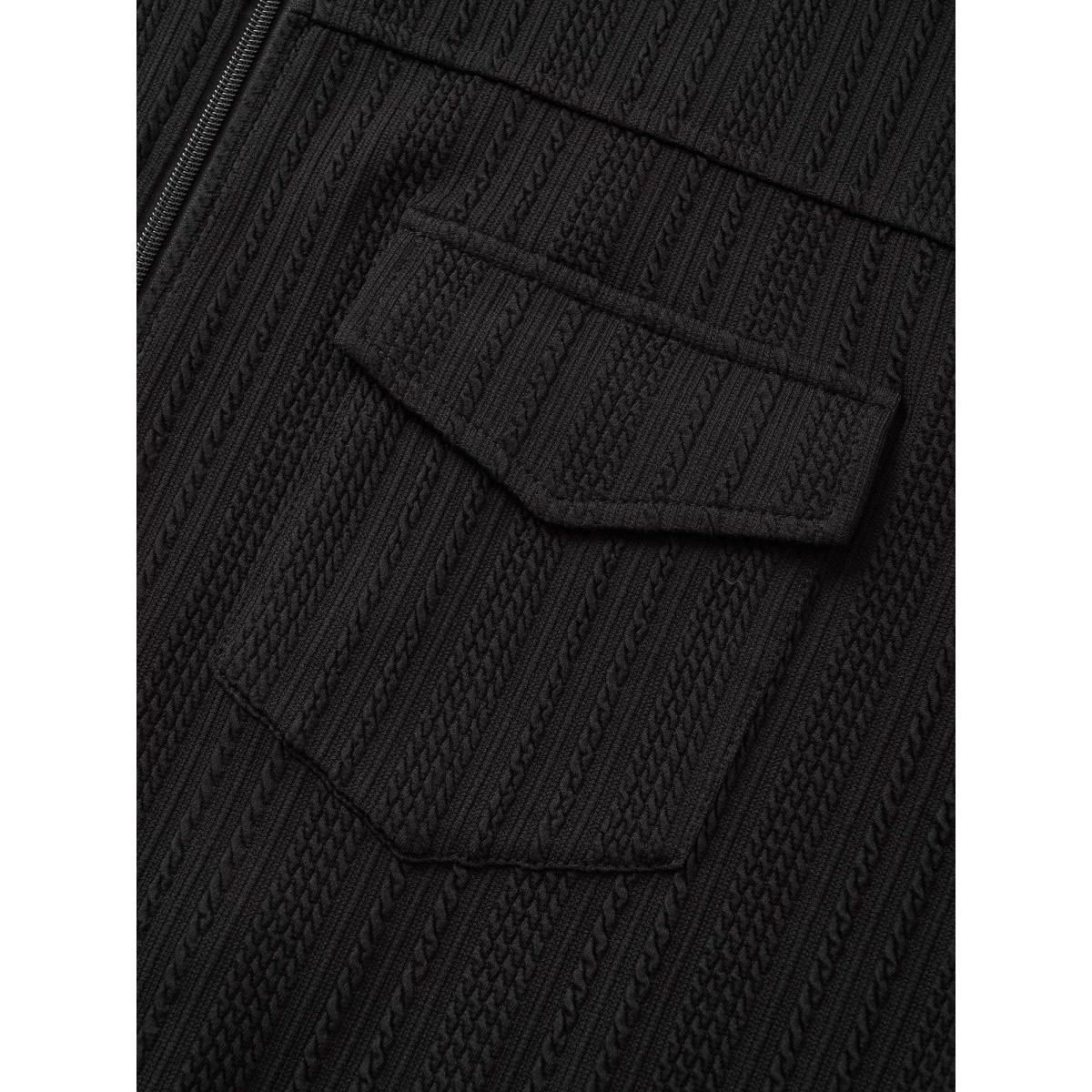 Plus Size Plisse Drawstring Hooded Flap Pocket Front Jacket Women Black Non Patch pocket Everyday Jackets BloomChic 28/5X Product Image