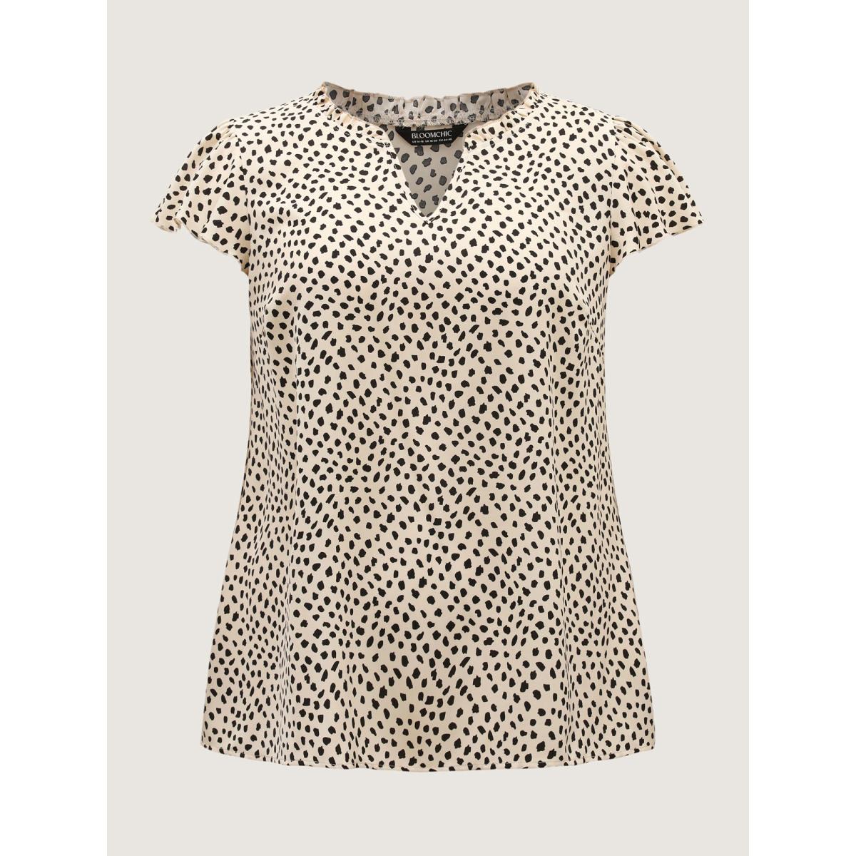 Plus Size Apricot Leopard Print Ruffled Sleeve Blouse Women Cap Sleeve Notched collar Office Blouses BloomChic 22-24/3X Product Image