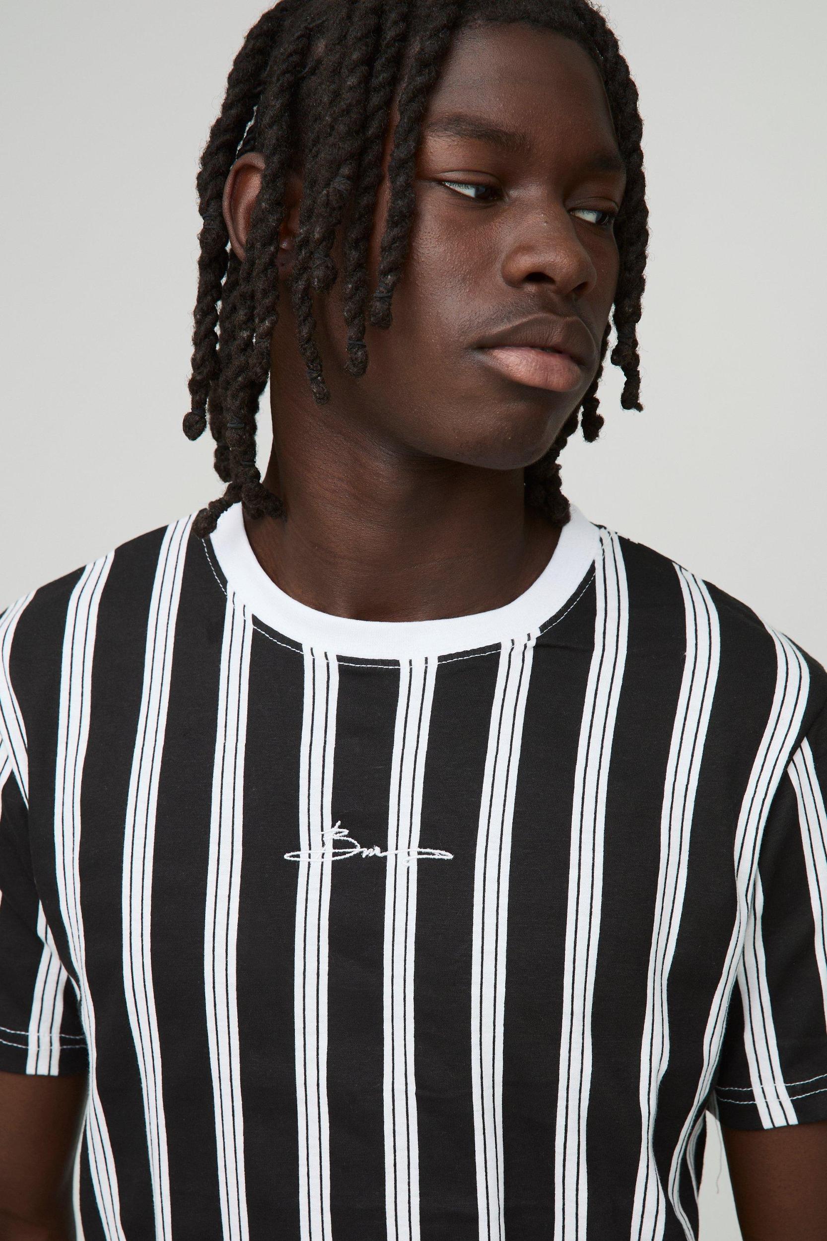 Slim BM Signature Stripe T-shirt | boohooMAN USA Product Image