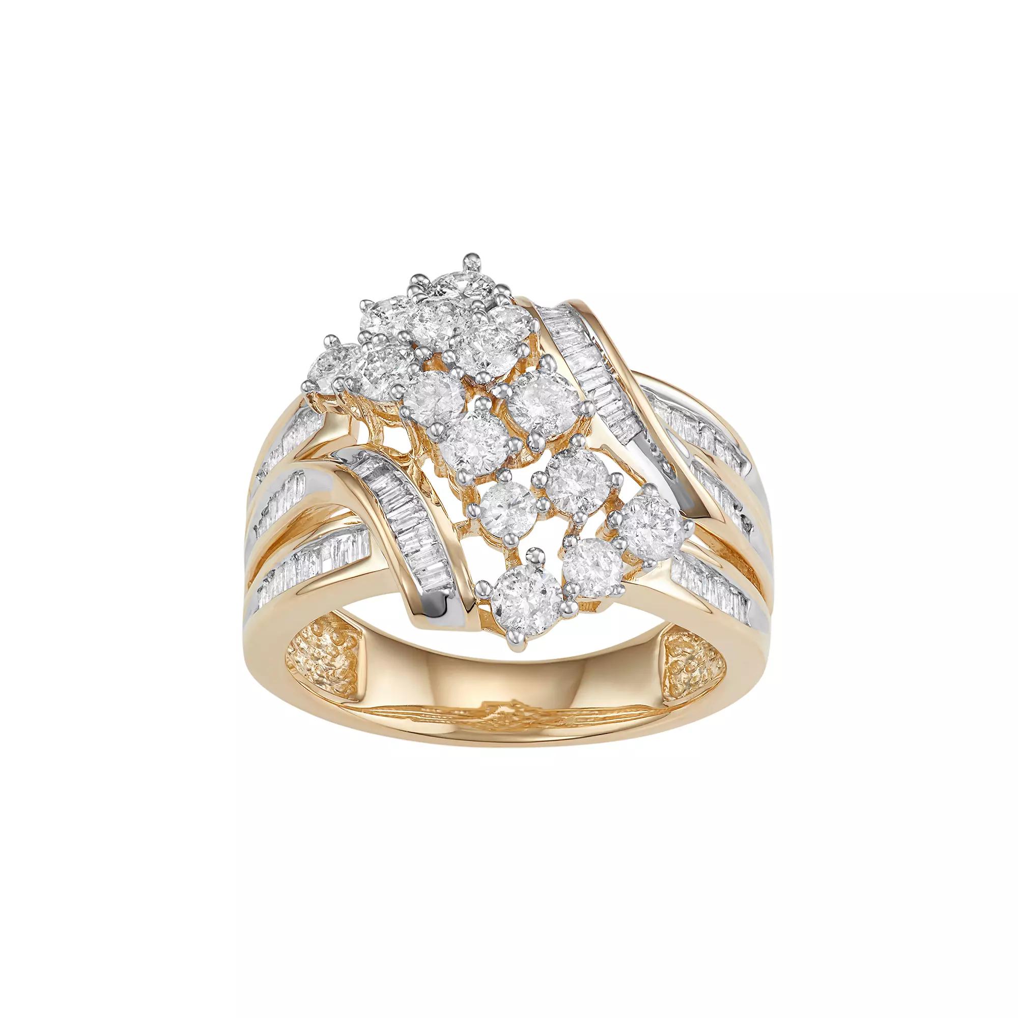 10k Gold 1 1/2 Carat T.W. Diamond Twist Multi Row Ring, Women's, Size: 5, White Product Image