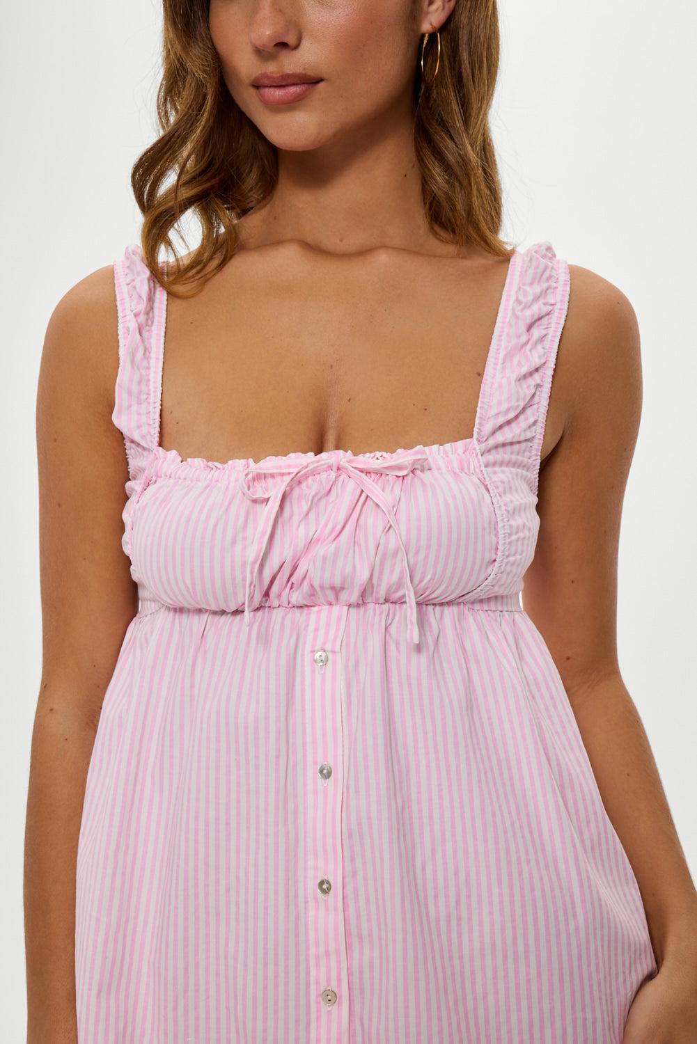 Marilyn Babydoll Dress - Pink Stripe Product Image
